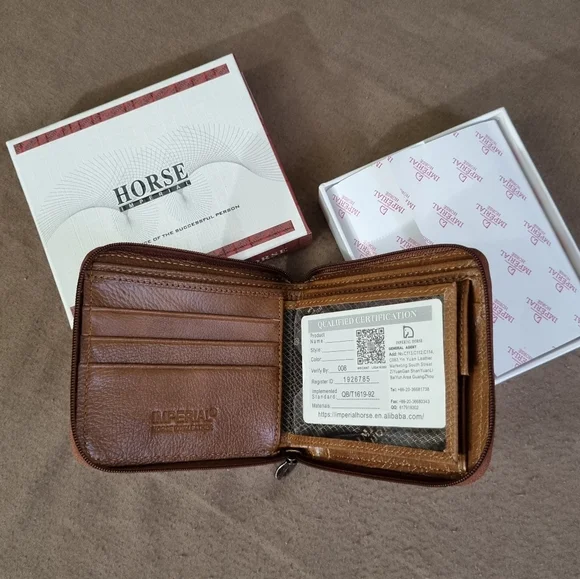 Horse Imperial Zippered Leather Mens Wallet Brown Color Brand New. - Picture 4 of 8